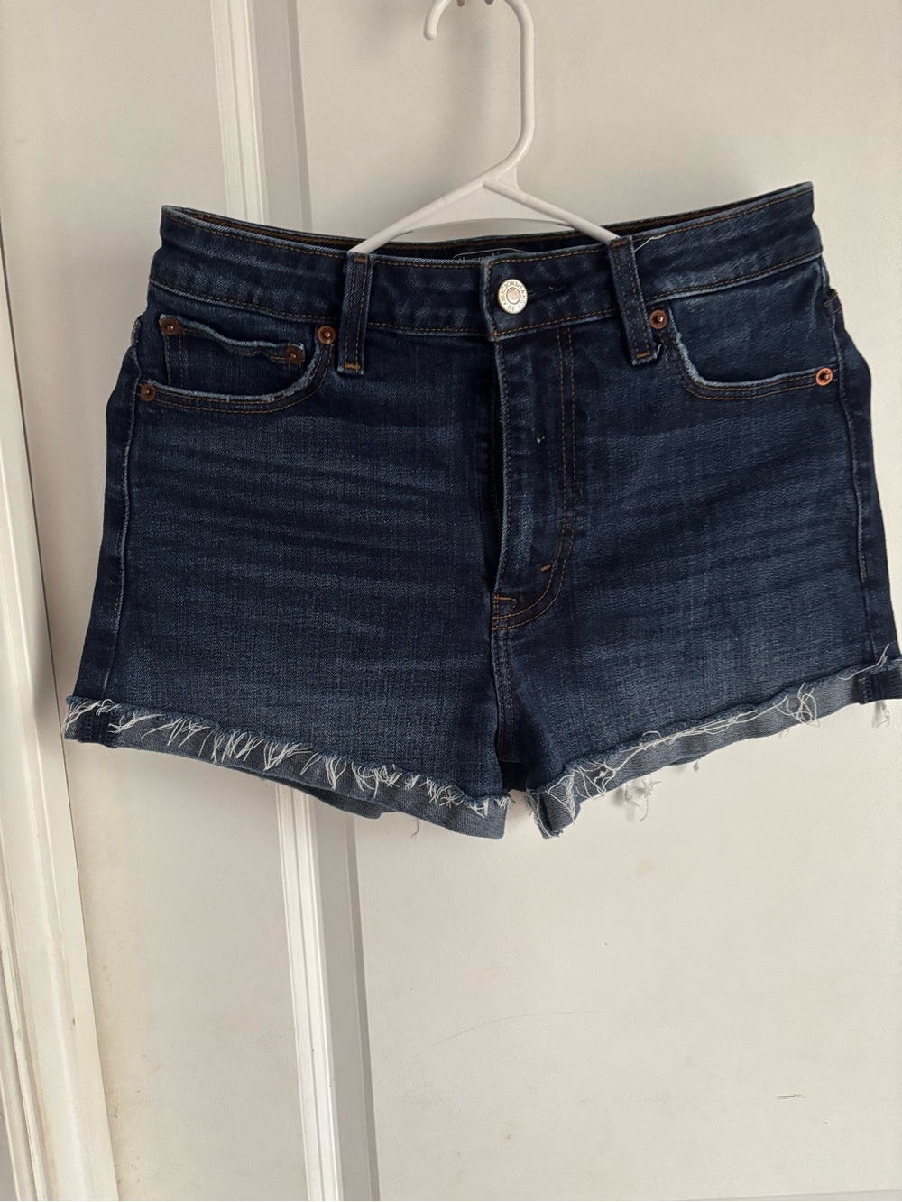 Abercrombie & Fitch Dark Indigo Frayed Hem Denim Shorts